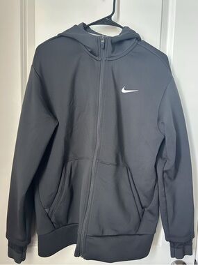 Nike Charcoal Grey training Hoodie with White Swoosh Full Zip Medium Dri Fit